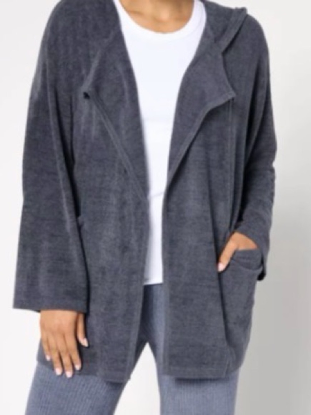 BAREFOOT DREAMS-CozyChic UltraLite Open Front HoodedJacket Indigo SzXS NWT